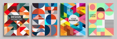 Modern geometrik soyut arka plan örtüsü seti. Cool gradient şekilleri bileşimi, vektör tasarımı kapsar.