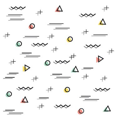 Memphis tasarım elementleri yarım ton ve geometrik şekiller örüntü eğilimi, tasarım ve klasik geometrik baskı çizim elementi.