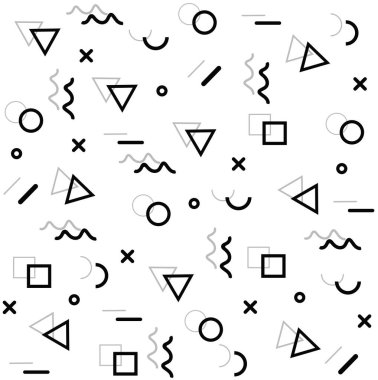 Memphis tasarım elementleri yarım ton ve geometrik şekiller örüntü eğilimi, tasarım ve klasik geometrik baskı çizim elementi.