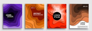 Dikey pankart şablonları 3 boyutlu soyut setler, modern soyut arkaplan ve kağıt kesiği tarzıyla örtülmüş. Moda oyma sanatı. Vektör tasarımı düzeni