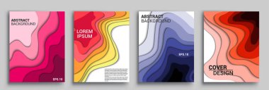 Dikey pankart şablonları 3 boyutlu soyut setler, modern soyut arkaplan ve kağıt kesiği tarzıyla örtülmüş. Moda oyma sanatı. Vektör tasarımı düzeni