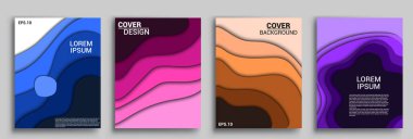 Dikey pankart şablonları 3 boyutlu soyut setler, modern soyut arkaplan ve kağıt kesiği tarzıyla örtülmüş. Moda oyma sanatı. Vektör tasarımı düzeni