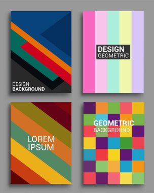 Modern geometrik soyut arkaplan setleri. renkli desenli geometrik şekiller bileşimi, vektör illüstrasyonu.