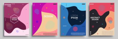 Modern soyut kapaklar seti, modern renkli dalga sıvı akış posteri. Cool gradient şekilleri bileşimi, vektör tasarımı kapsar.