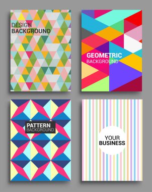 Modern geometrik soyut arkaplan setleri. renkli desenli geometrik şekiller bileşimi, vektör illüstrasyonu.