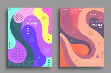 Modern soyut kapaklar seti, modern renkli dalga sıvı akış posteri. Cool gradient şekilleri bileşimi, vektör tasarımı kapsar.