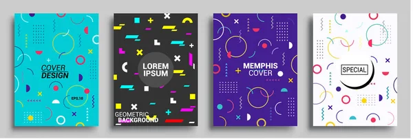 Memphis Style Poster Set Полутоновые Геометрические Узоры Форм Абстрактный Векторный — стоковый вектор