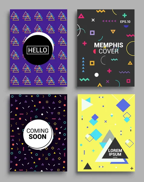 Memphis Style Poster Set Півтон Геометричні Форми Flat Стиль Abstract — стоковий вектор