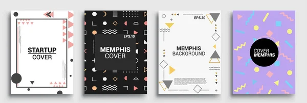 Memphis Style Poster Set Півтон Геометричні Форми Flat Стиль Abstract — стоковий вектор