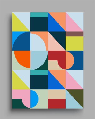 Modern geometrik soyut arka plan kapakları. renkli desenli geometrik şekiller bileşimi, vektör illüstrasyonu.