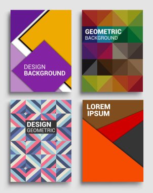 Modern geometrik soyut arkaplan setleri. renkli desenli geometrik şekiller bileşimi, vektör illüstrasyonu.