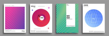 Minimal kapak tasarımı. Geometrik yarım ton gradyanı. Asgari dinamik kapak tasarımı için çizgi gradyanı desenli parlak renk desenli arkaplanın vektör çizimi.