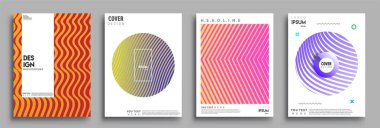 Minimal kapak tasarımı. Geometrik yarım ton gradyanı. Asgari dinamik kapak tasarımı için çizgi gradyanı desenli parlak renk desenli arkaplanın vektör çizimi.