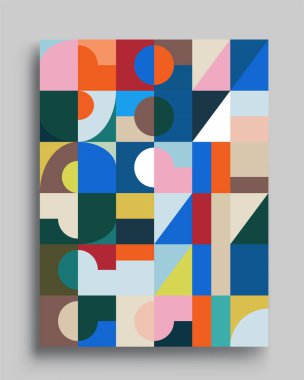 Modern geometrik soyut arka plan kapakları. renkli desenli geometrik şekiller bileşimi, vektör illüstrasyonu.