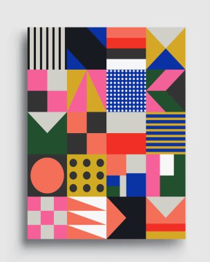 Modern geometrik soyut arka plan kapakları. renkli desenli geometrik şekiller bileşimi, vektör illüstrasyonu.