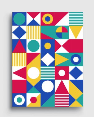 Modern geometrik soyut arka plan kapakları. renkli desenli geometrik şekiller bileşimi, vektör illüstrasyonu.