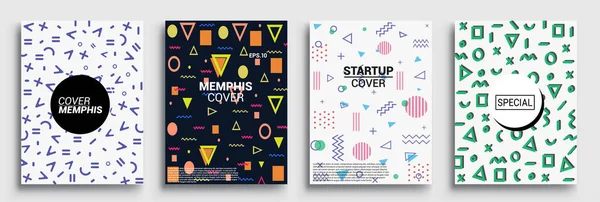 Memphis Style Poster Set Půltón Geometrické Obrazce Plochý Styl Abstraktní — Stockový vektor