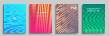 Modern soyut kapaklar seti, modern renkli dalga sıvı akış posteri. Cool gradient şekilleri bileşimi, vektör tasarımı kapsar.
