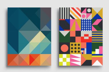 Modern geometrik soyut arkaplan setleri. renkli desenli geometrik şekiller bileşimi, vektör illüstrasyonu.