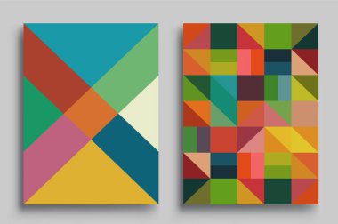 Modern geometrik soyut arkaplan setleri. renkli desenli geometrik şekiller bileşimi, vektör illüstrasyonu.
