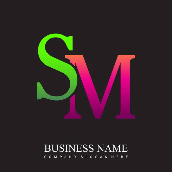初期の文字のロゴSm色のピンクと緑 あなたのビジネスや会社のアイデンティティのためのベクトルのロゴデザインテンプレート要素 — ストックベクタ