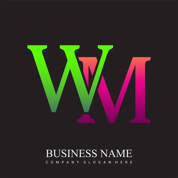 初始字母标识Wm颜色为粉色和绿色 向量标识为您的企业或公司标识设计模板元素 — 图库矢量图片