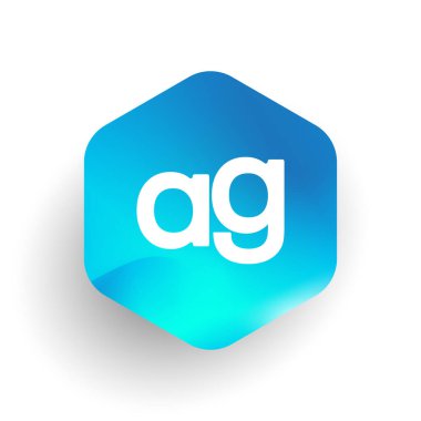 Altıgen şekilli ve renkli arkaplan içinde AG logosu, iş ve şirket kimliği için harf birleşimi logosu tasarımı.