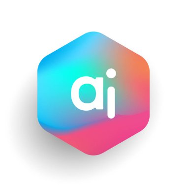 Altıgen şekilli ve renkli arkaplanlı harf yapay zeka logosu, iş ve şirket kimliği için harf kombinasyonu tasarımı.