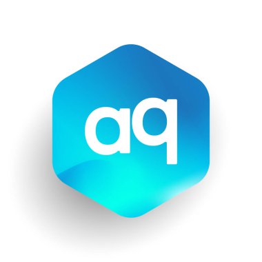 Altıgen şekilli ve renkli arkaplan içinde AQ logosu, iş ve şirket kimliği için harf birleşimi logosu tasarımı.