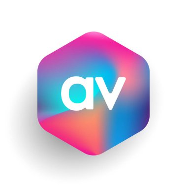 Altıgen şekilli AV logosu ve renkli arkaplan, iş ve şirket kimliği için harf kombinasyonu logosu tasarımı.