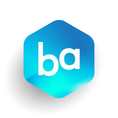 Altıgen şekilli BA logosu ve renkli arkaplan, iş ve şirket kimliği için harf kombinasyonlu logo tasarımı.