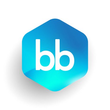 Altıgen şekilli ve renkli arkaplan içinde BB logosu, iş ve şirket kimliği için harf birleşimi logosu tasarımı.