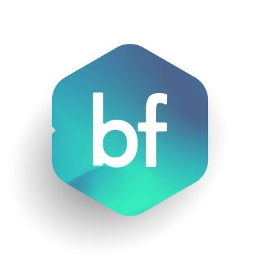 Altıgen şekilli ve renkli arkaplan içinde BF logosu, iş ve şirket kimliği için harf birleşimi logosu tasarımı.