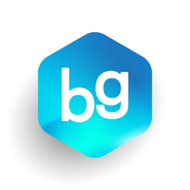 Altıgen şekilli ve renkli arkaplan içinde BG logosu, iş ve şirket kimliği için harf kombinasyonu tasarımı.