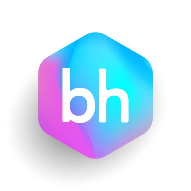 Altıgen şekilli ve renkli arkaplan şeklinde BH harfi logosu, iş ve şirket kimliği için harf kombinasyonu tasarımı.