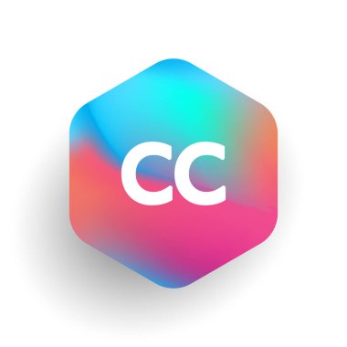Altıgen şekilli CC logosu ve renkli arkaplan, iş ve şirket kimliği için harf kombinasyonu logosu tasarımı.