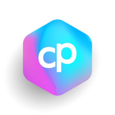 CP harfi logosu altıgen şekilli ve renkli arkaplan, iş ve şirket kimliği için harf birleşimi logosu tasarımı.