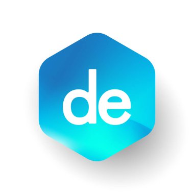 Altıgen şekilli ve renkli arkaplan içinde DE logosu, iş ve şirket kimliği için harf kombinasyonu tasarımı.