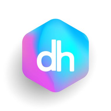 Altıgen şekilli DH logosu ve renkli arkaplan, iş ve şirket kimliği için harf kombinasyonu logosu tasarımı.