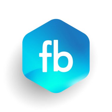 Altıgen şekilli ve renkli arkaplan içinde FB logosu, iş ve şirket kimliği için harf birleşimi logosu tasarımı.