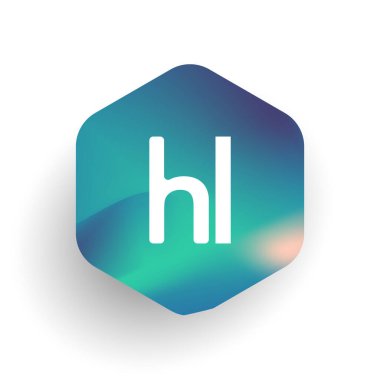 Altıgen şekilli ve renkli arkaplan içinde HL logosu, iş ve şirket kimliği için harf kombinasyon logosu tasarımı.