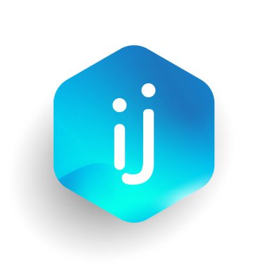 Altıgen şekilli ve renkli arkaplan şeklinde IJ logosu, iş ve şirket kimliği için harf kombinasyonu tasarımı.