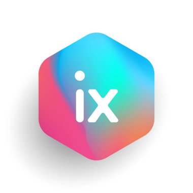 Altıgen şekilli ve renkli arkaplan içinde IX logosu, iş ve şirket kimliği için harf kombinasyonu tasarımı.