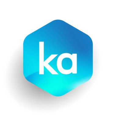 Altıgen şekilli ve renkli arkaplan içinde KA logosu, iş ve şirket kimliği için harf kombinasyonu tasarımı.