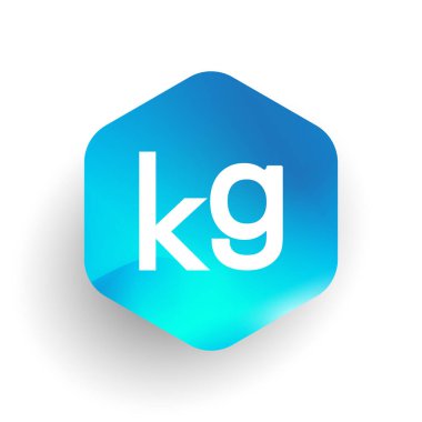 Altıgen şekilli ve renkli arkaplan içinde KG logosu, iş ve şirket kimliği için harf kombinasyonu tasarımı.