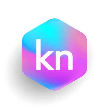 Altıgen şekilli ve renkli arkaplan içinde KN logosu, iş ve şirket kimliği için harf birleşimi logosu tasarımı.