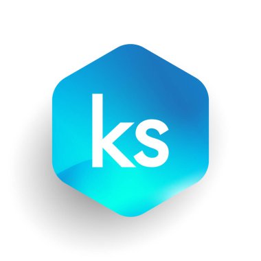 Altıgen şekilli ve renkli arkaplan içinde KS harfi logosu, iş ve şirket kimliği için harf kombinasyonu tasarımı.