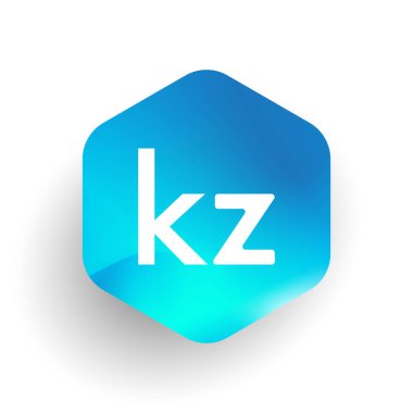 Altıgen şekilli ve renkli arkaplan içinde KZ logosu, iş ve şirket kimliği için harf birleşimi logosu tasarımı.