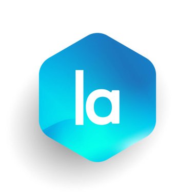 Altıgen şekilli ve renkli arkaplan içinde Los Angeles logosu, iş ve şirket kimliği için harf kombinasyonu tasarımı.