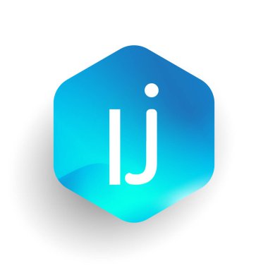 Altıgen şekilli ve renkli arkaplan içinde LJ logosu, iş ve şirket kimliği için harf birleşimi logosu tasarımı.